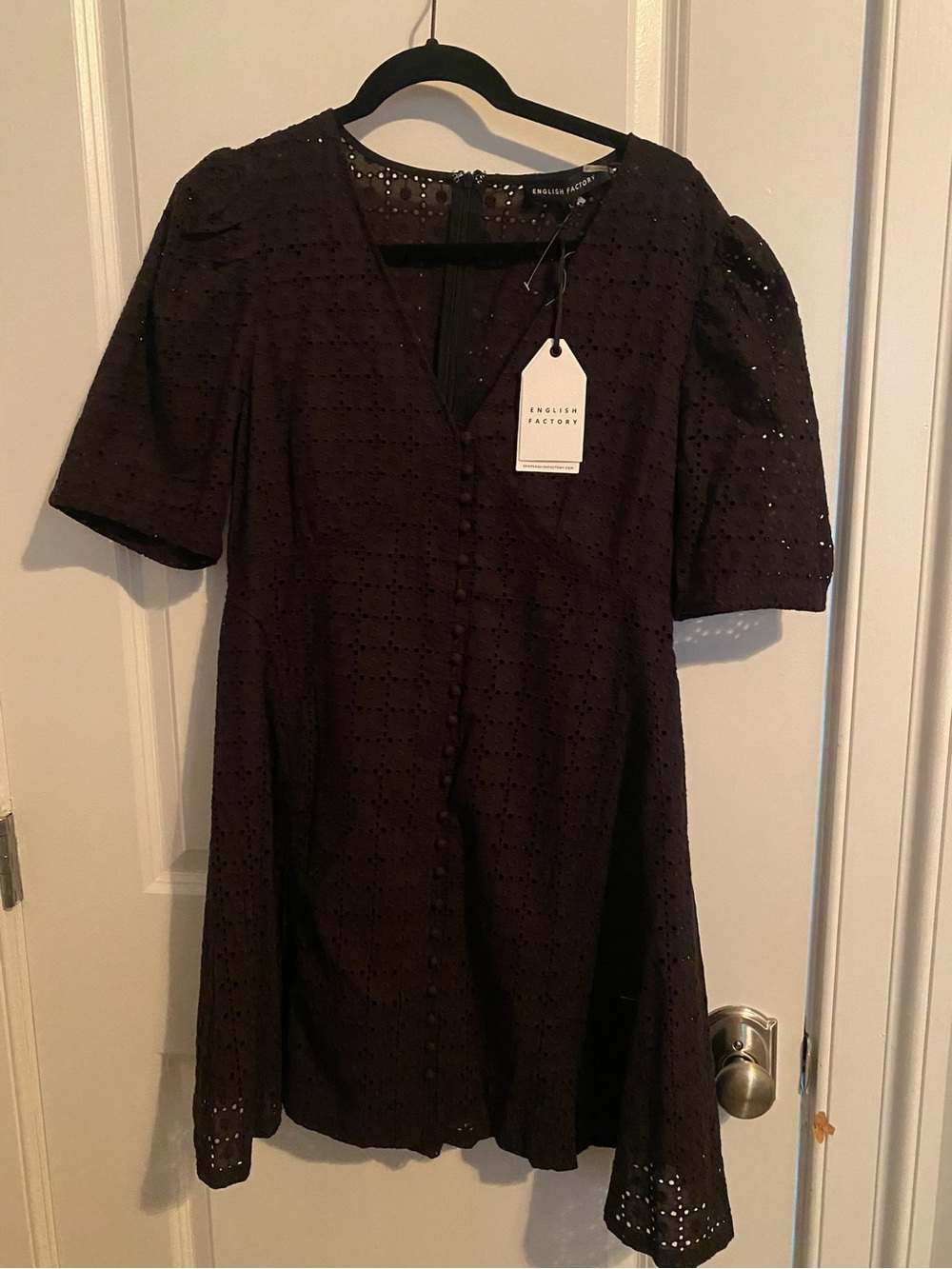 English Factory Dark Purple Eyelet V-Neck Mini Dress